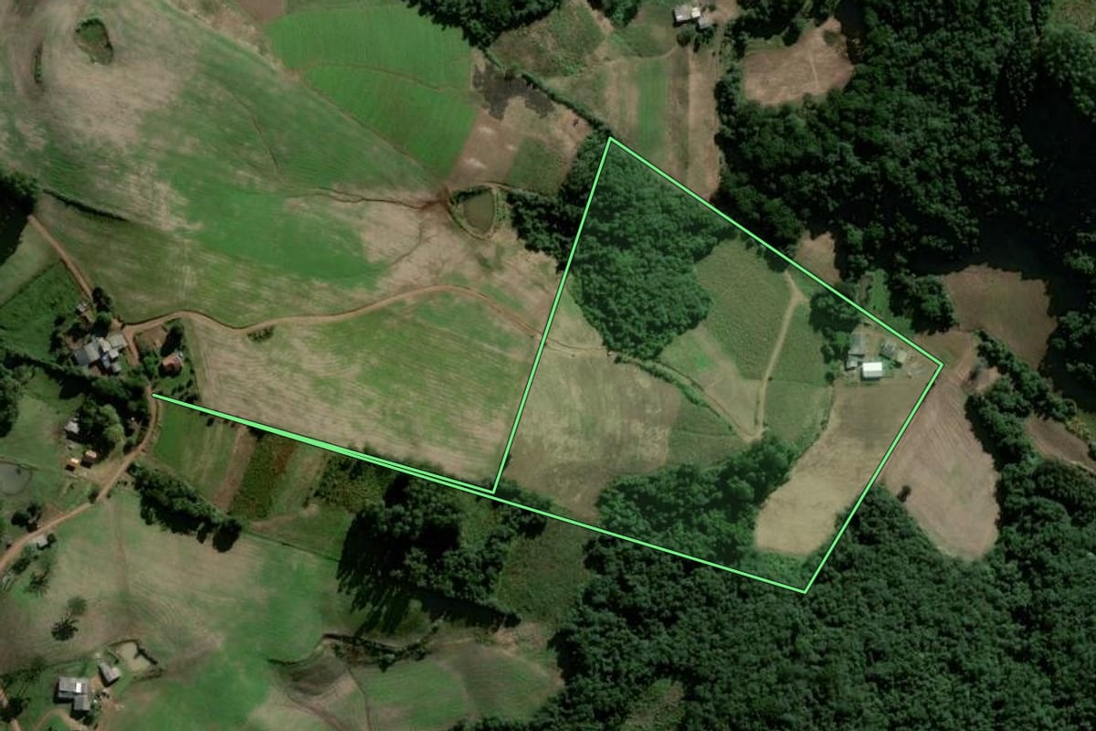 Imagem de satélite do imóvel rural em Herveiras (RS), com o contorno declarado no CAR desenhado por cima.