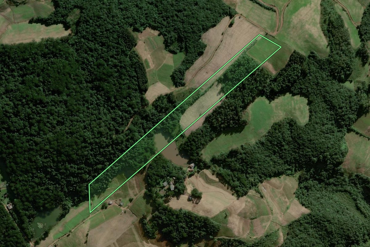 Imagem de satélite do imóvel rural em Herveiras (RS), com o contorno declarado no CAR desenhado por cima.