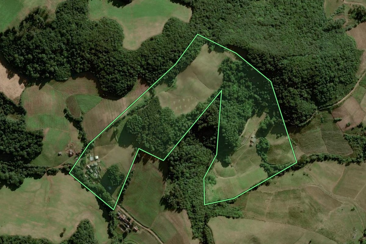 Imagem de satélite do imóvel rural em Herveiras (RS), com o contorno declarado no CAR desenhado por cima.