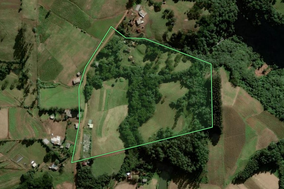 Imagem de satélite do imóvel rural em Herveiras (RS), com o contorno declarado no CAR desenhado por cima.