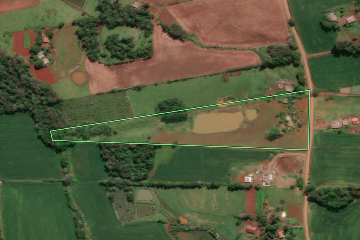 Imagem de satélite do imóvel rural em Horizontina (RS), com o contorno declarado no CAR desenhado por cima.