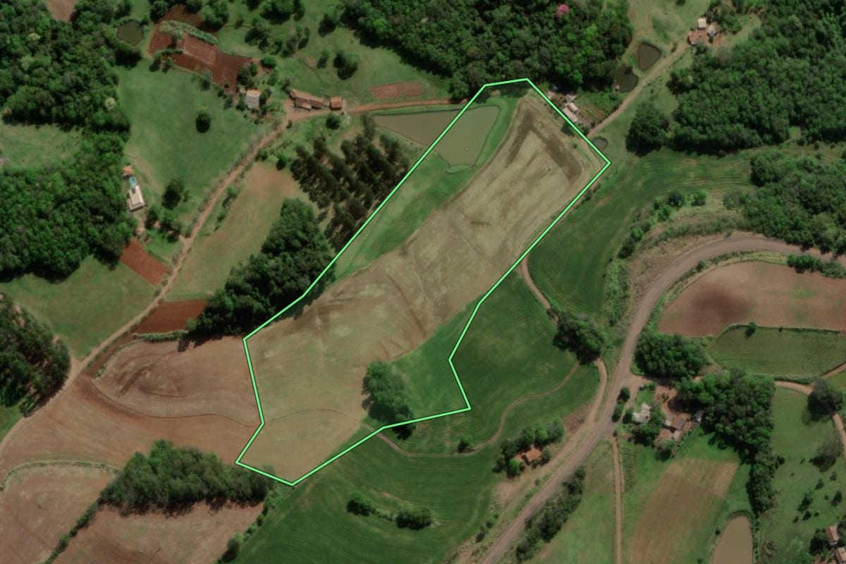 Imagem de satélite do imóvel rural em Horizontina (RS), com o contorno declarado no CAR desenhado por cima.