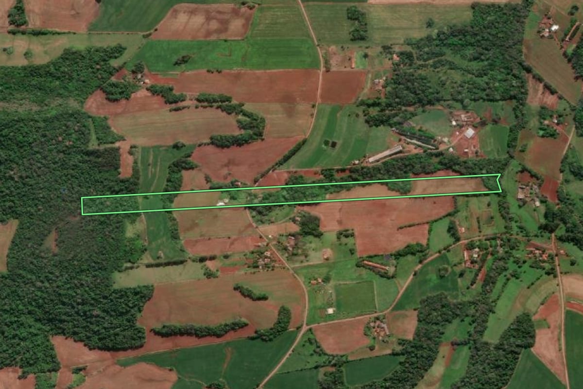 Imagem de satélite do imóvel rural em Horizontina (RS), com o contorno declarado no CAR desenhado por cima.