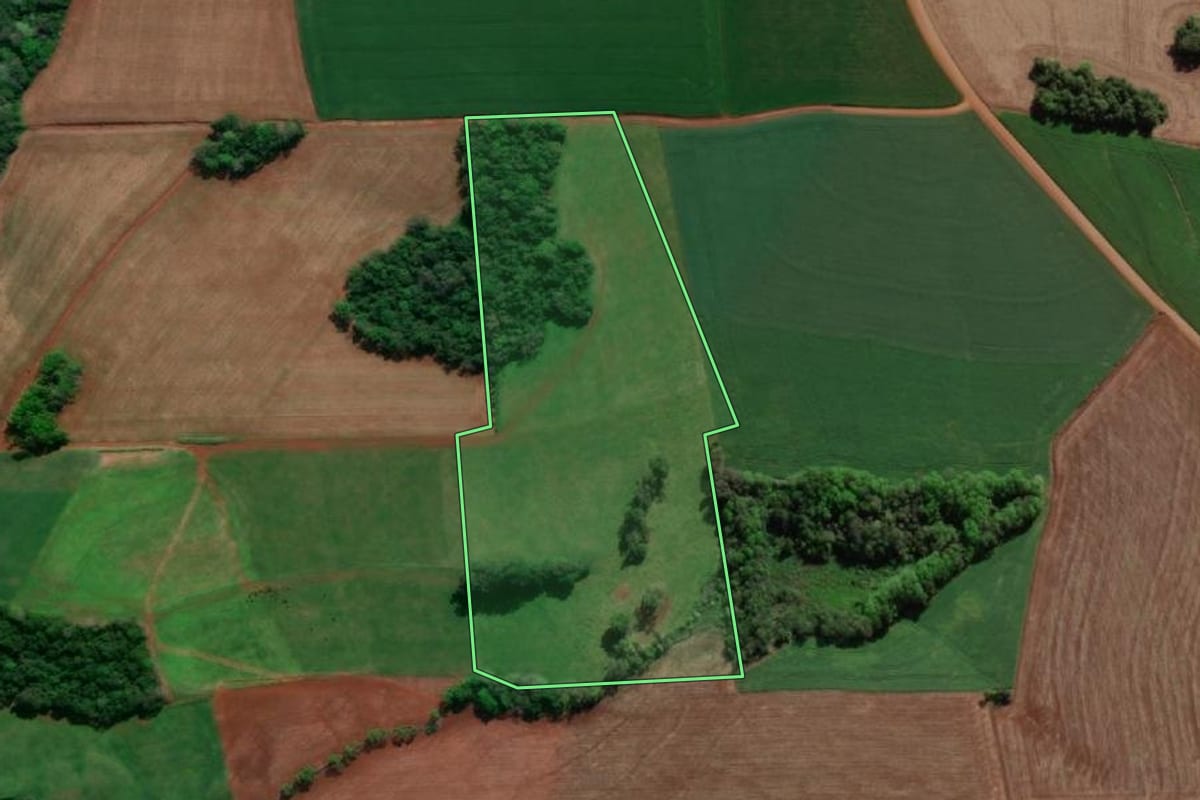 Imagem de satélite do imóvel rural em Horizontina (RS), com o contorno declarado no CAR desenhado por cima.