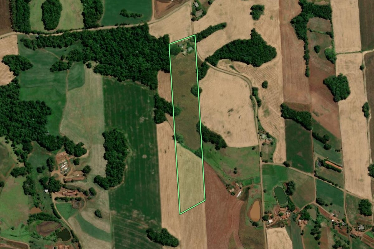 Imagem de satélite do imóvel rural em Horizontina (RS), com o contorno declarado no CAR desenhado por cima.