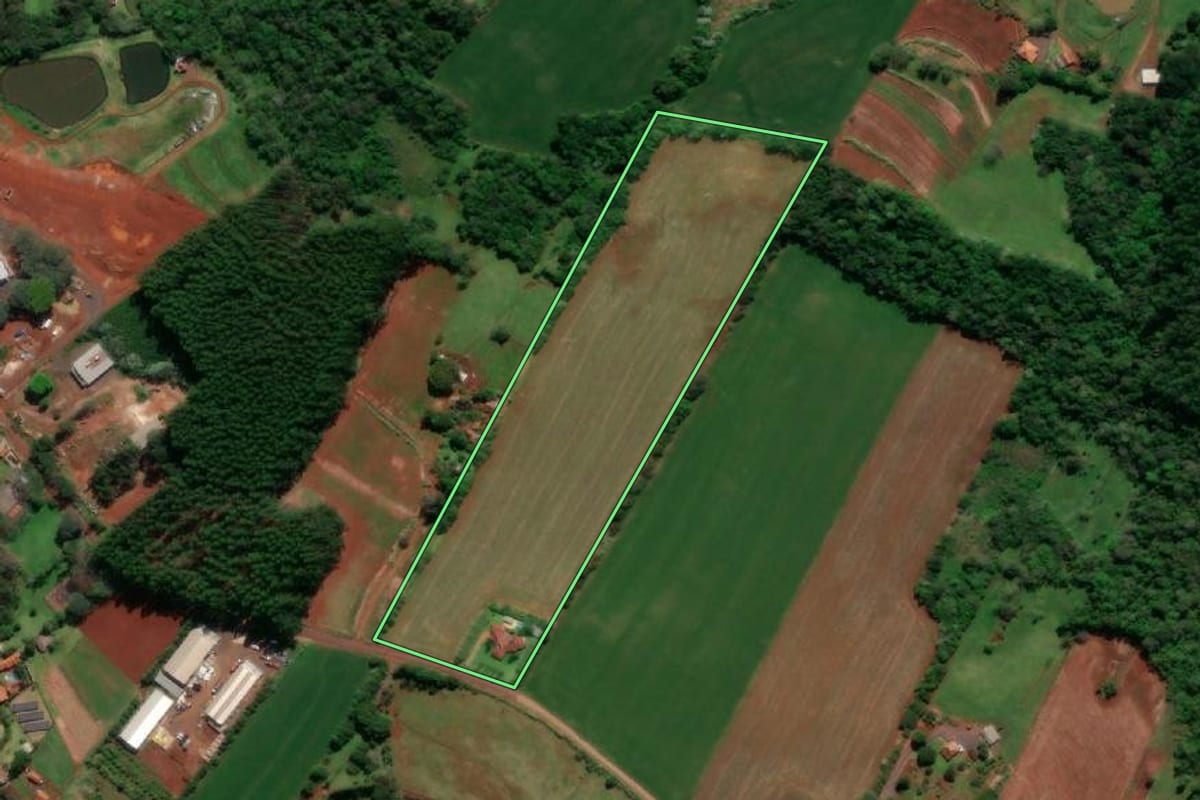Imagem de satélite do imóvel rural em Horizontina (RS), com o contorno declarado no CAR desenhado por cima.