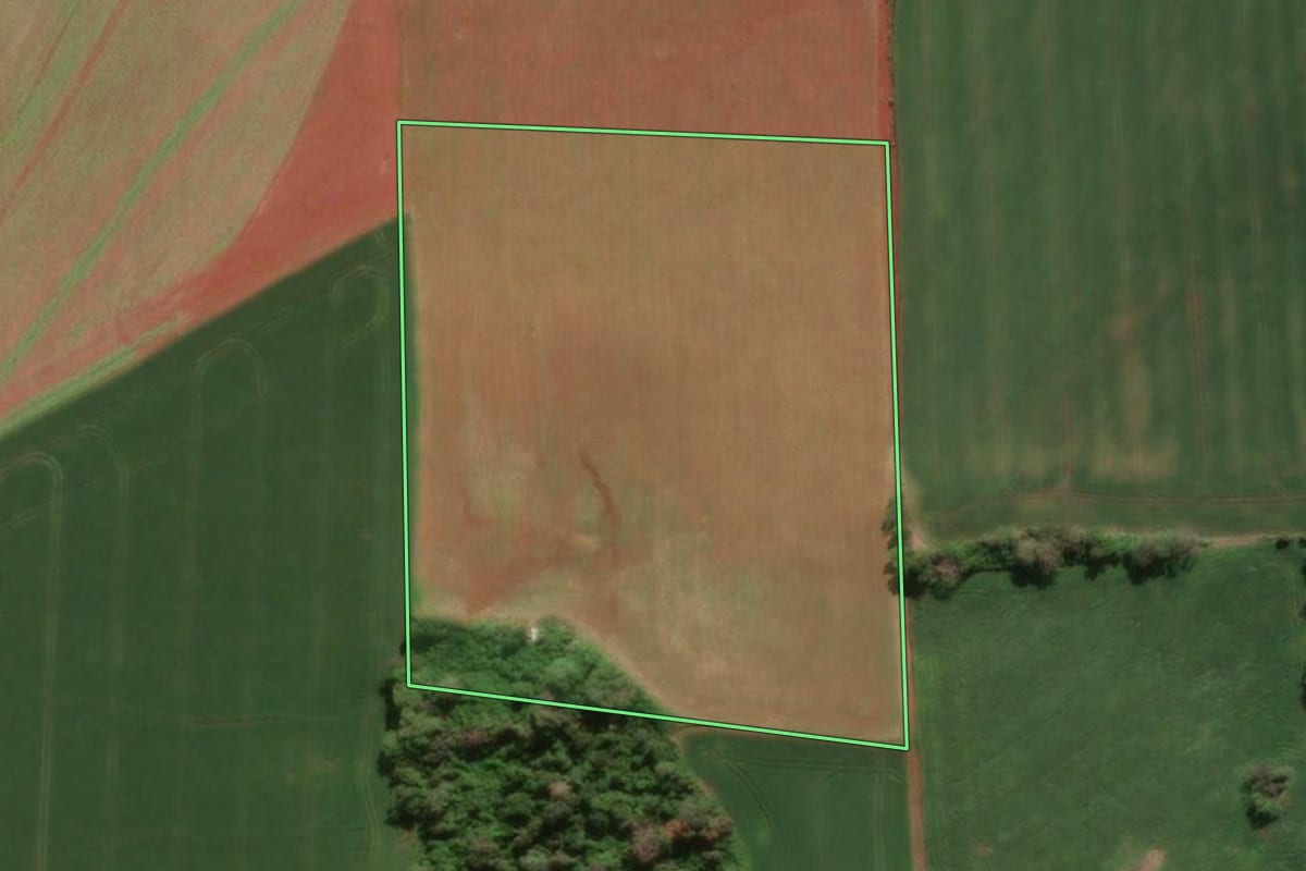 Imagem de satélite do imóvel rural em Horizontina (RS), com o contorno declarado no CAR desenhado por cima.