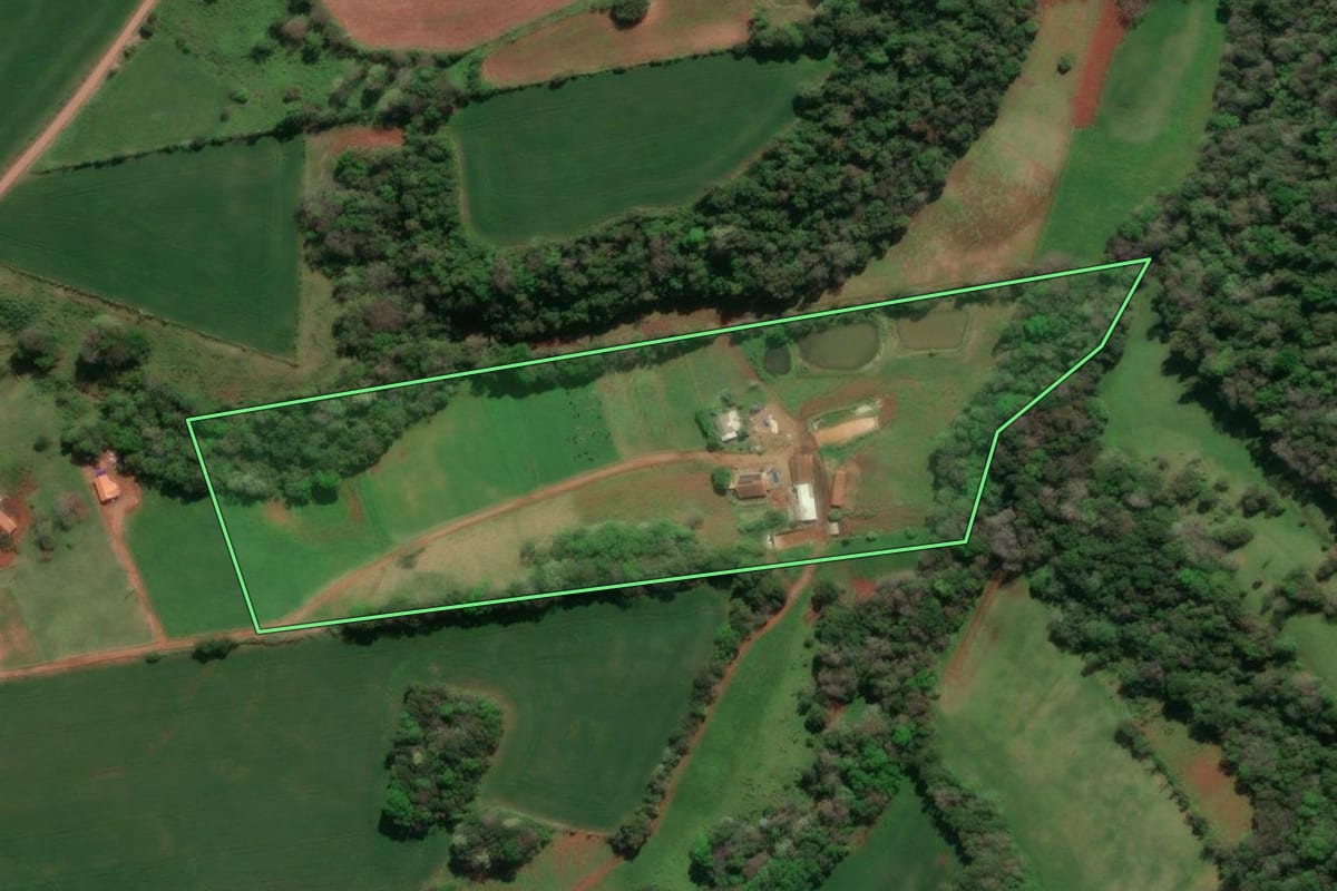 Imagem de satélite do imóvel rural em Horizontina (RS), com o contorno declarado no CAR desenhado por cima.