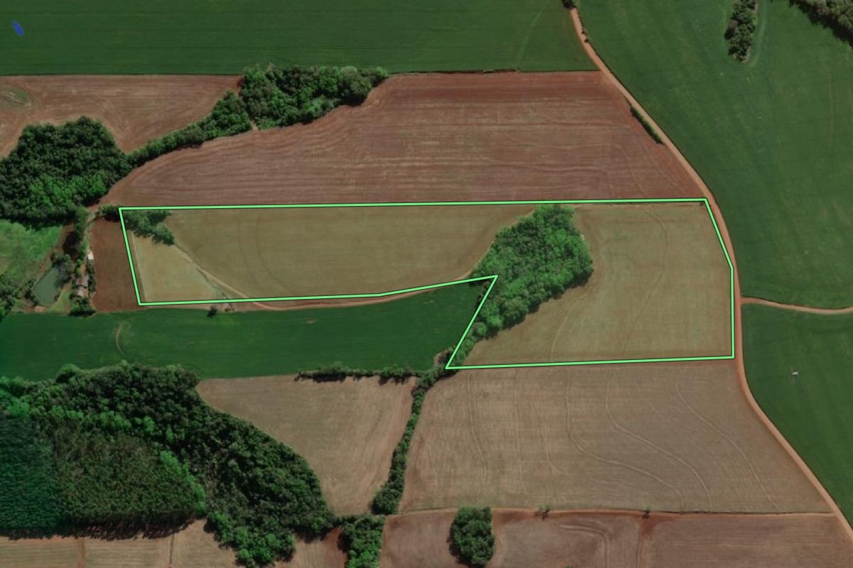 Imagem de satélite do imóvel rural em Horizontina (RS), com o contorno declarado no CAR desenhado por cima.