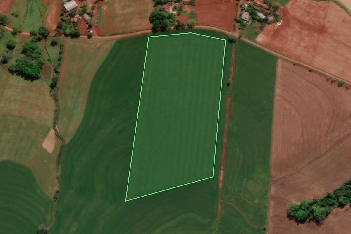 Imagem de satélite do imóvel rural em Horizontina (RS), com o contorno declarado no CAR desenhado por cima.