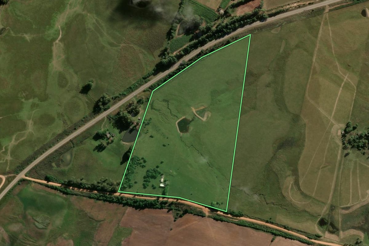 Imagem de satélite do imóvel rural em Hulha Negra (RS), com o contorno declarado no CAR desenhado por cima.