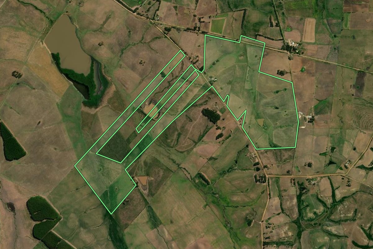 Imagem de satélite do imóvel rural em Hulha Negra (RS), com o contorno declarado no CAR desenhado por cima.