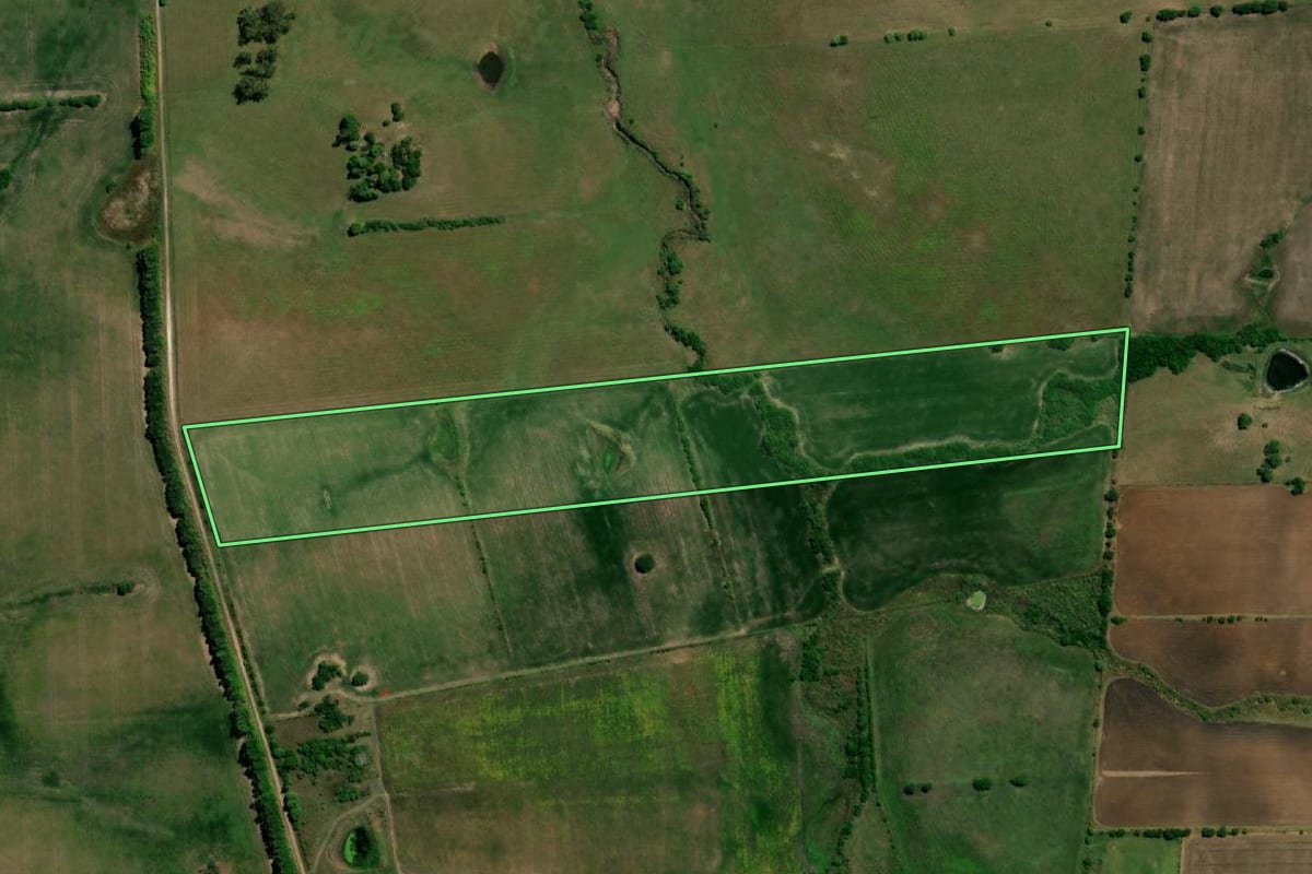 Imagem de satélite do imóvel rural em Hulha Negra (RS), com o contorno declarado no CAR desenhado por cima.