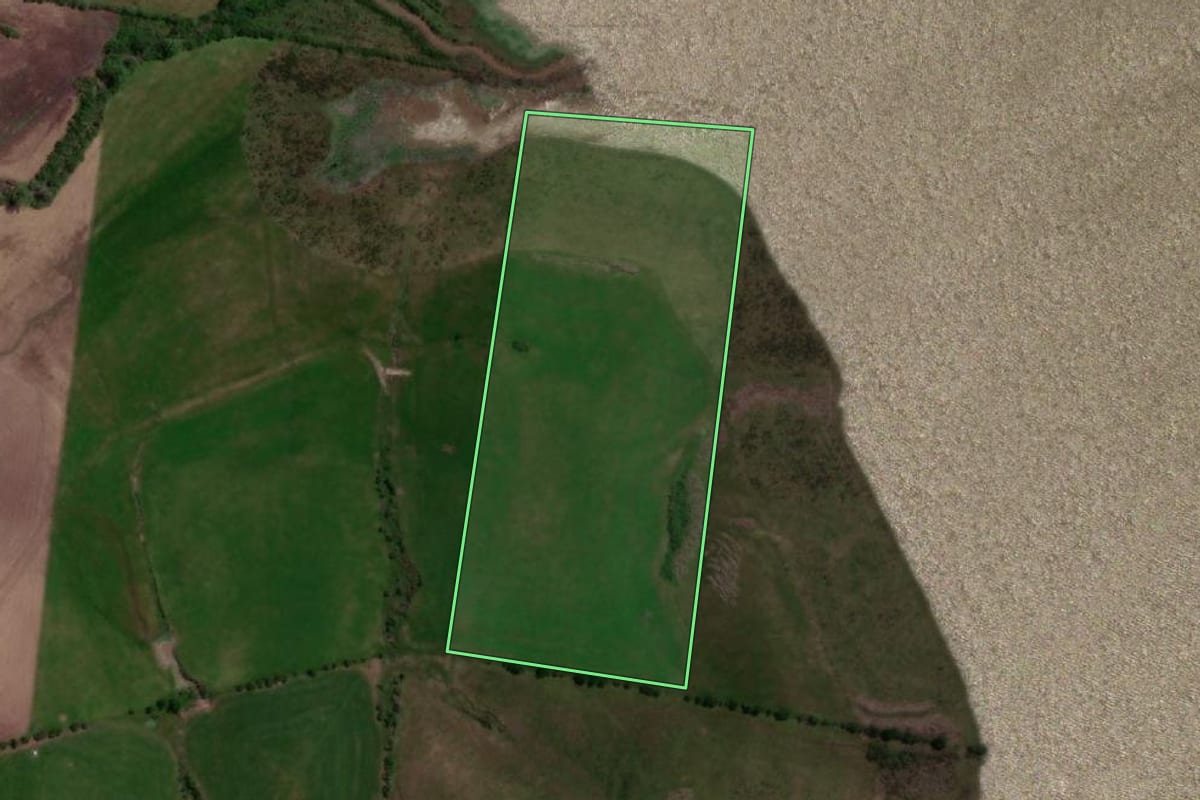 Imagem de satélite do imóvel rural em Hulha Negra (RS), com o contorno declarado no CAR desenhado por cima.
