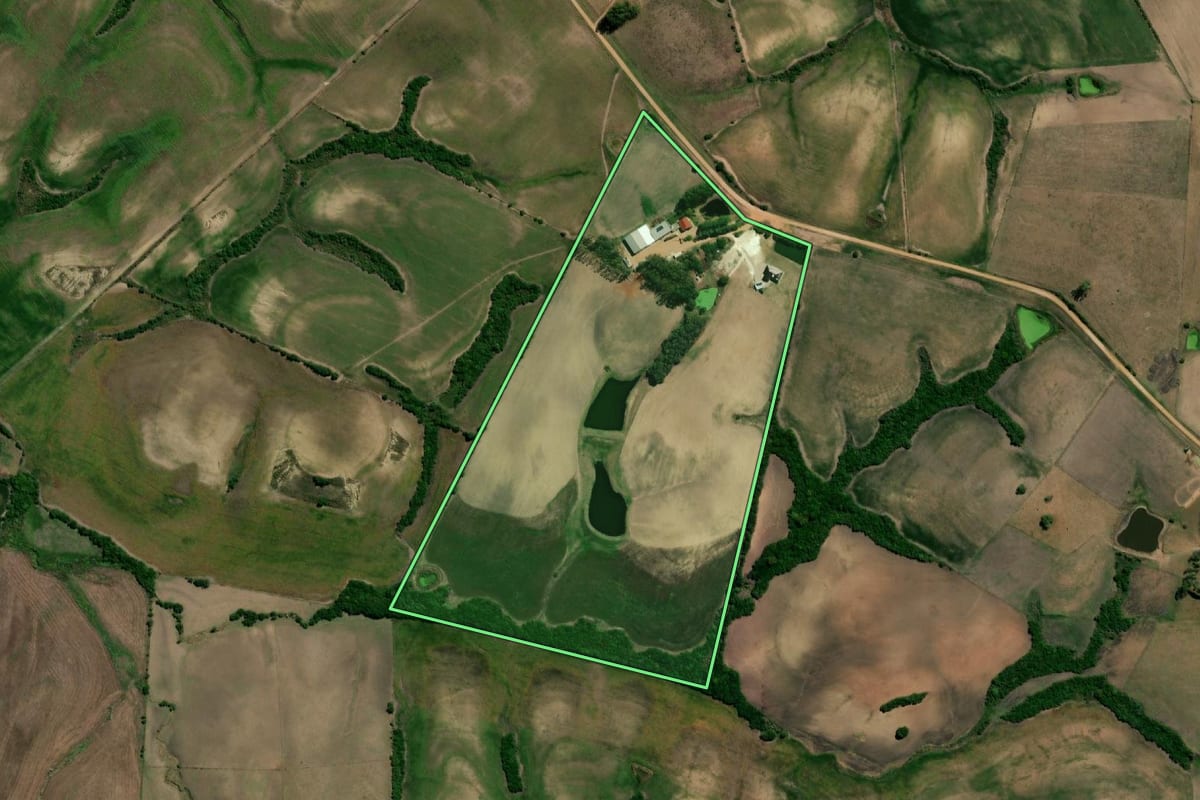Imagem de satélite do imóvel rural em Hulha Negra (RS), com o contorno declarado no CAR desenhado por cima.
