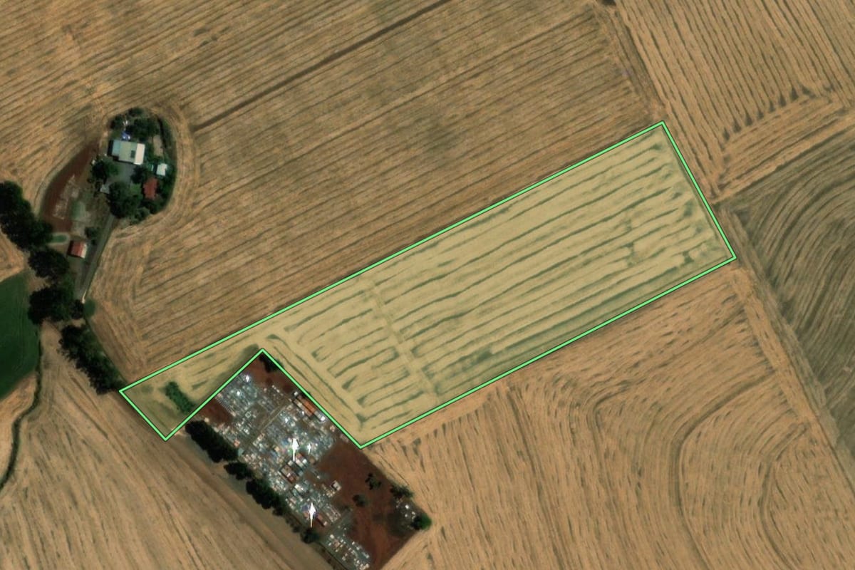 Imagem de satélite do imóvel rural em Humaitá (RS), com o contorno declarado no CAR desenhado por cima.