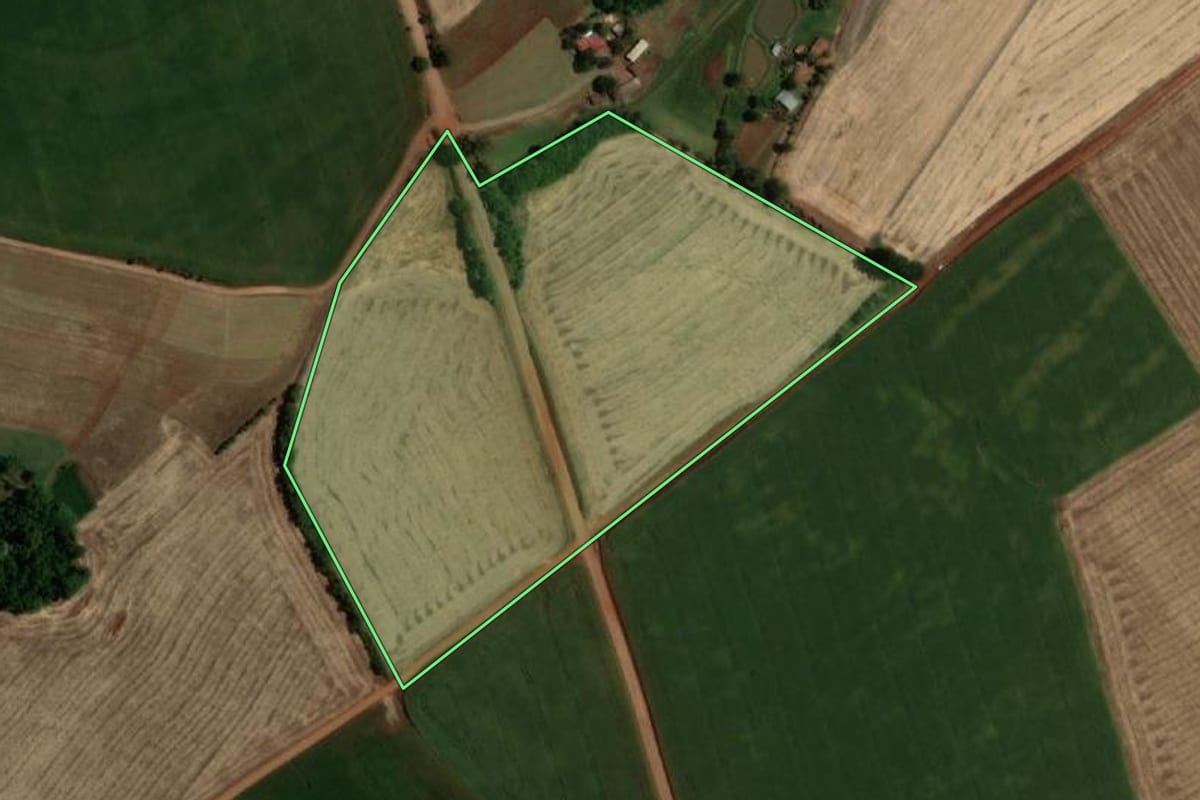 Imagem de satélite do imóvel rural em Humaitá (RS), com o contorno declarado no CAR desenhado por cima.