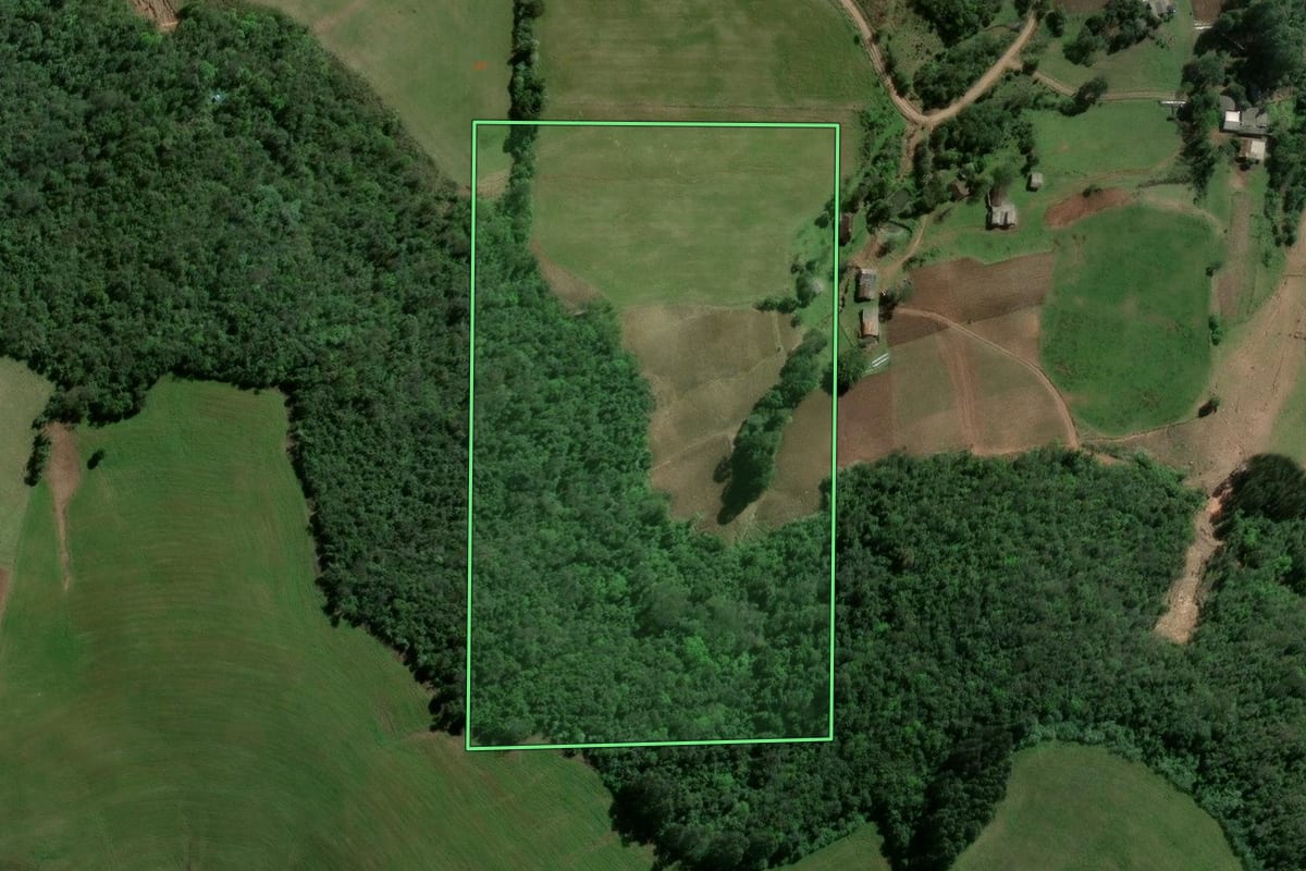 Imagem de satélite do imóvel rural em Ibarama (RS), com o contorno declarado no CAR desenhado por cima.