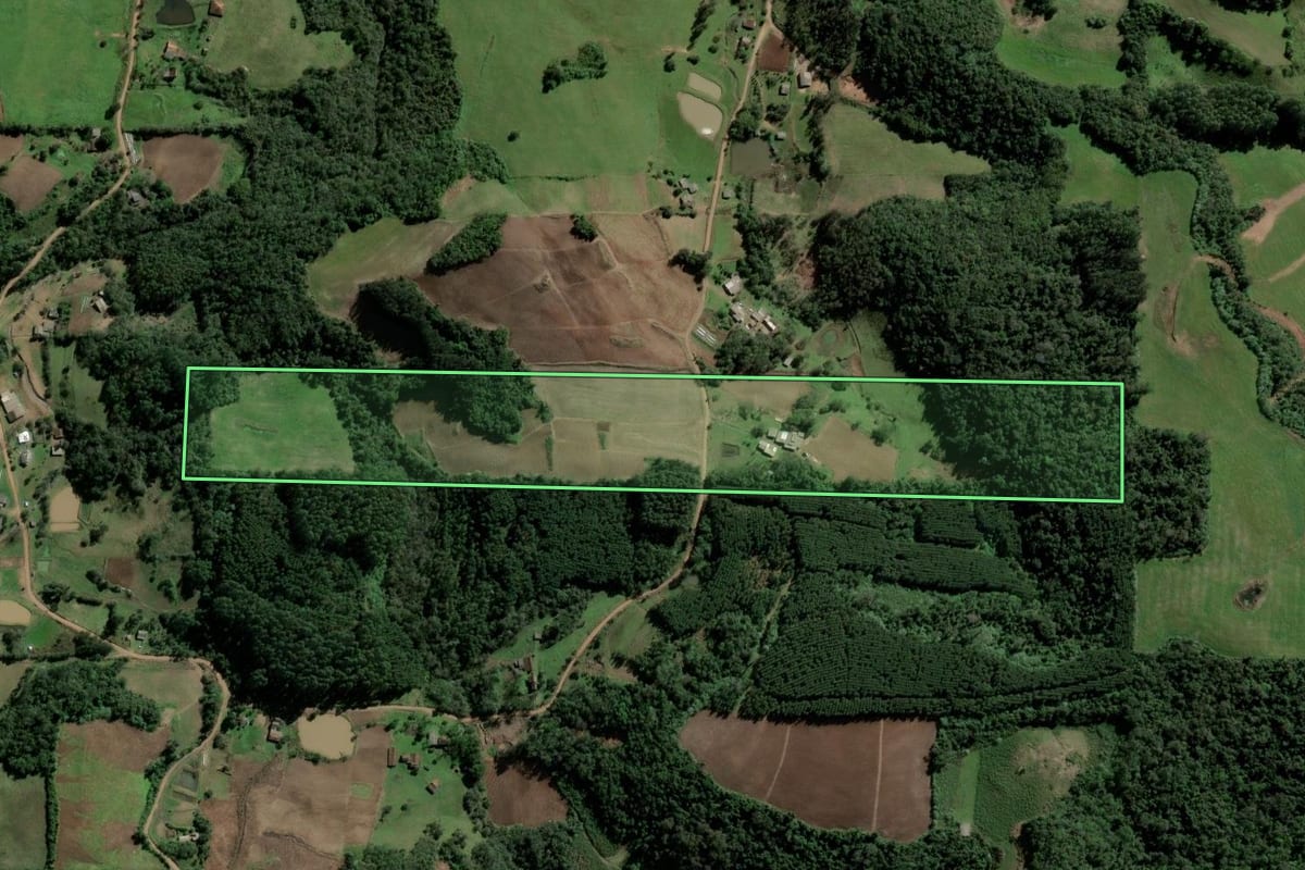Imagem de satélite do imóvel rural em Ibarama (RS), com o contorno declarado no CAR desenhado por cima.