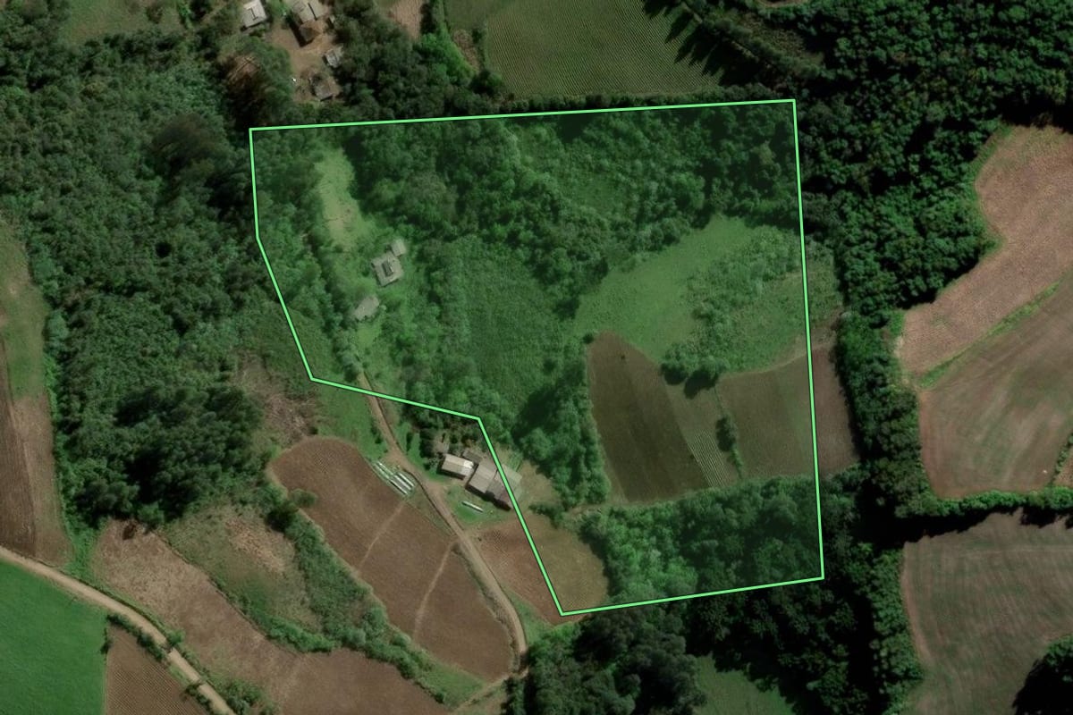 Imagem de satélite do imóvel rural em Ibarama (RS), com o contorno declarado no CAR desenhado por cima.
