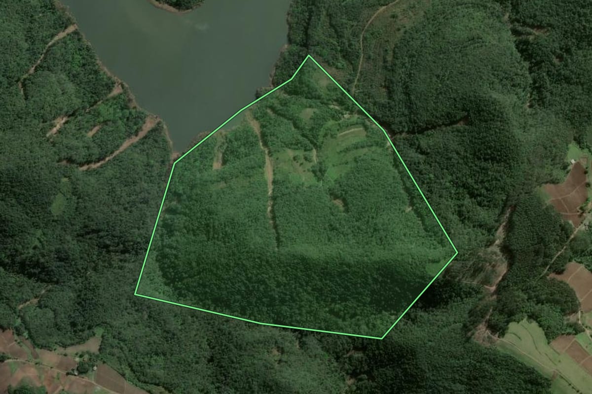 Imagem de satélite do imóvel rural em Ibarama (RS), com o contorno declarado no CAR desenhado por cima.