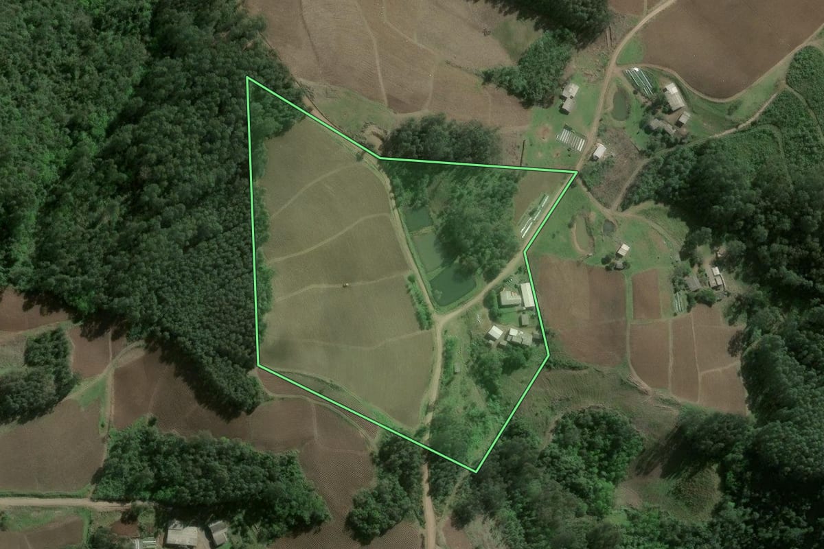 Imagem de satélite do imóvel rural em Ibarama (RS), com o contorno declarado no CAR desenhado por cima.