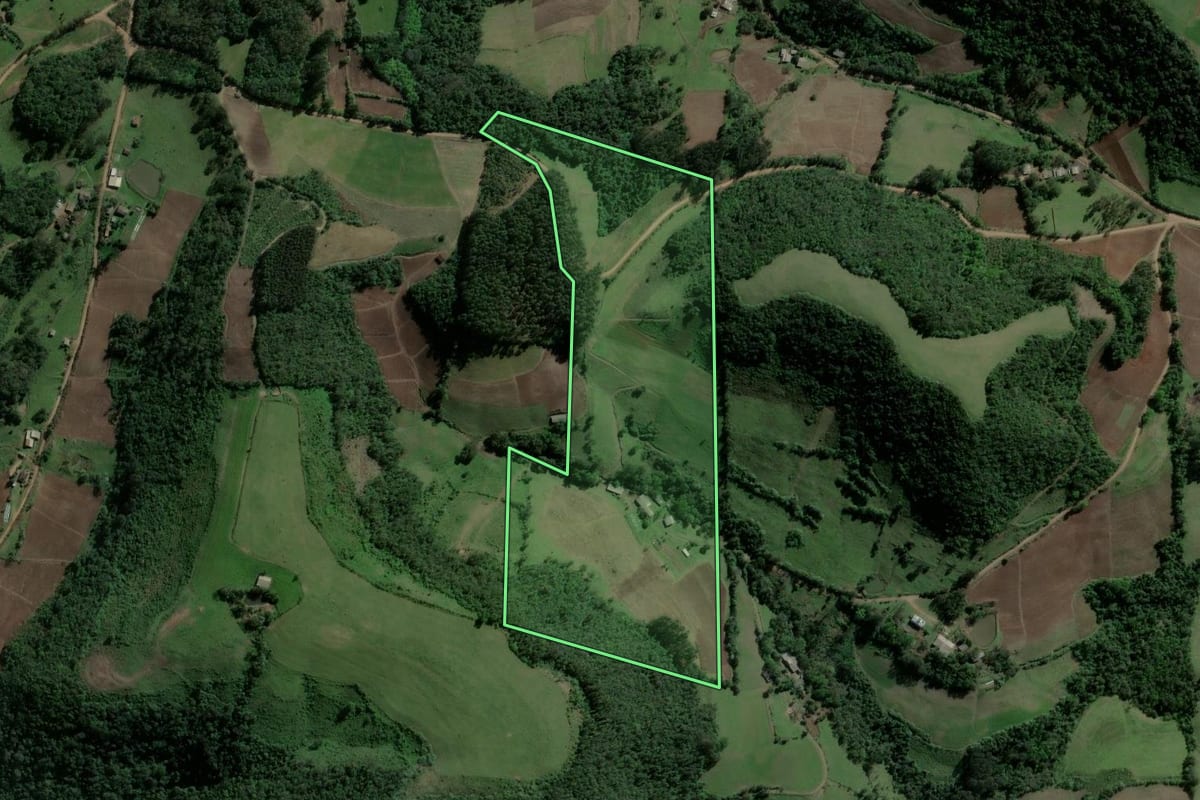Imagem de satélite do imóvel rural em Ibarama (RS), com o contorno declarado no CAR desenhado por cima.