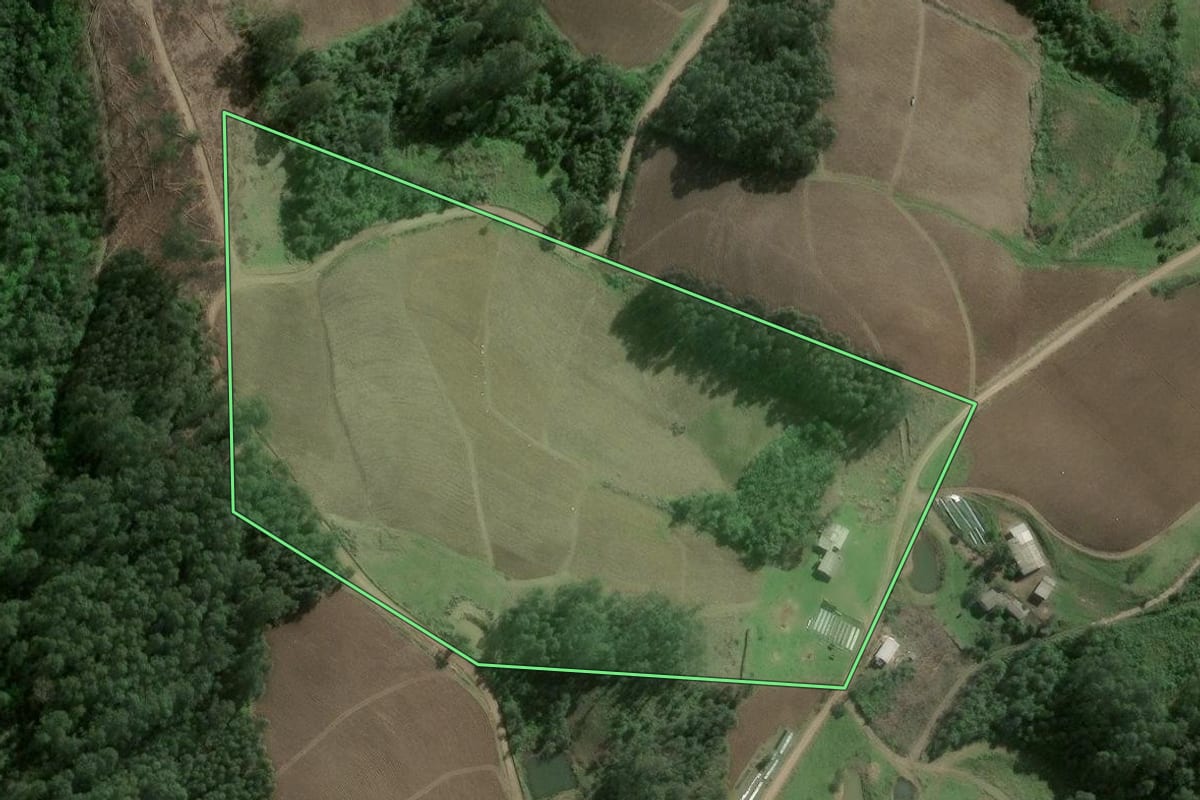 Imagem de satélite do imóvel rural em Ibarama (RS), com o contorno declarado no CAR desenhado por cima.