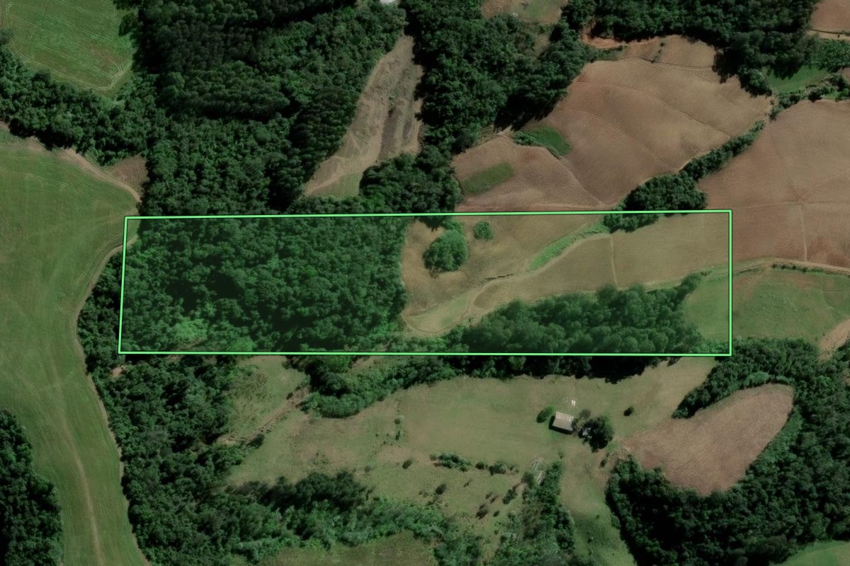 Imagem de satélite do imóvel rural em Ibarama (RS), com o contorno declarado no CAR desenhado por cima.