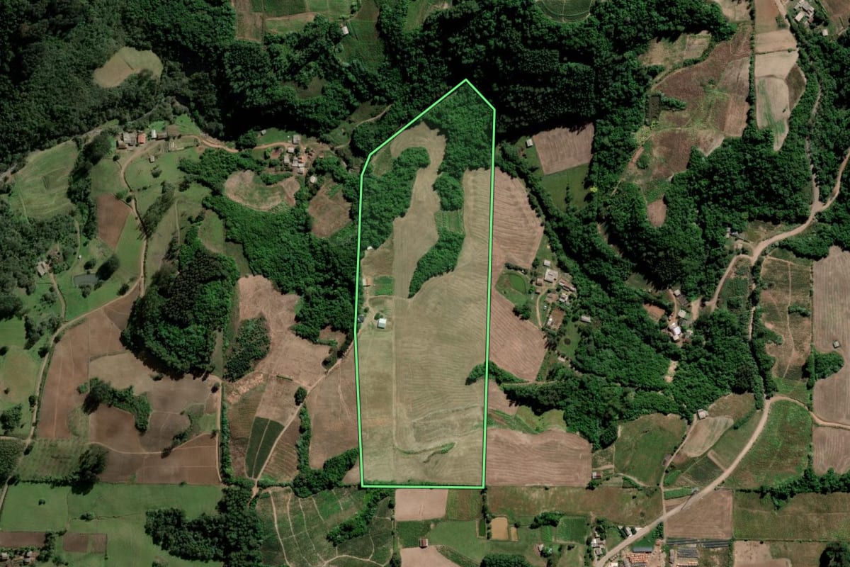 Imagem de satélite do imóvel rural em Ibarama (RS), com o contorno declarado no CAR desenhado por cima.
