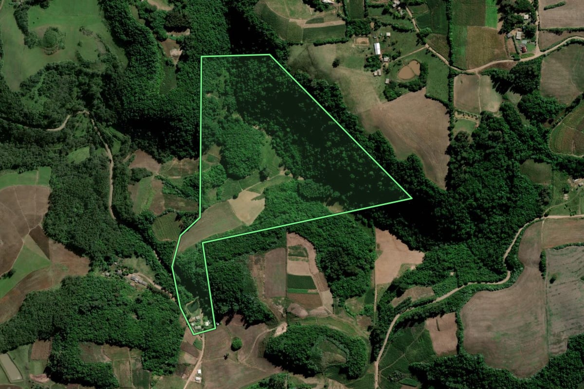 Imagem de satélite do imóvel rural em Ibarama (RS), com o contorno declarado no CAR desenhado por cima.