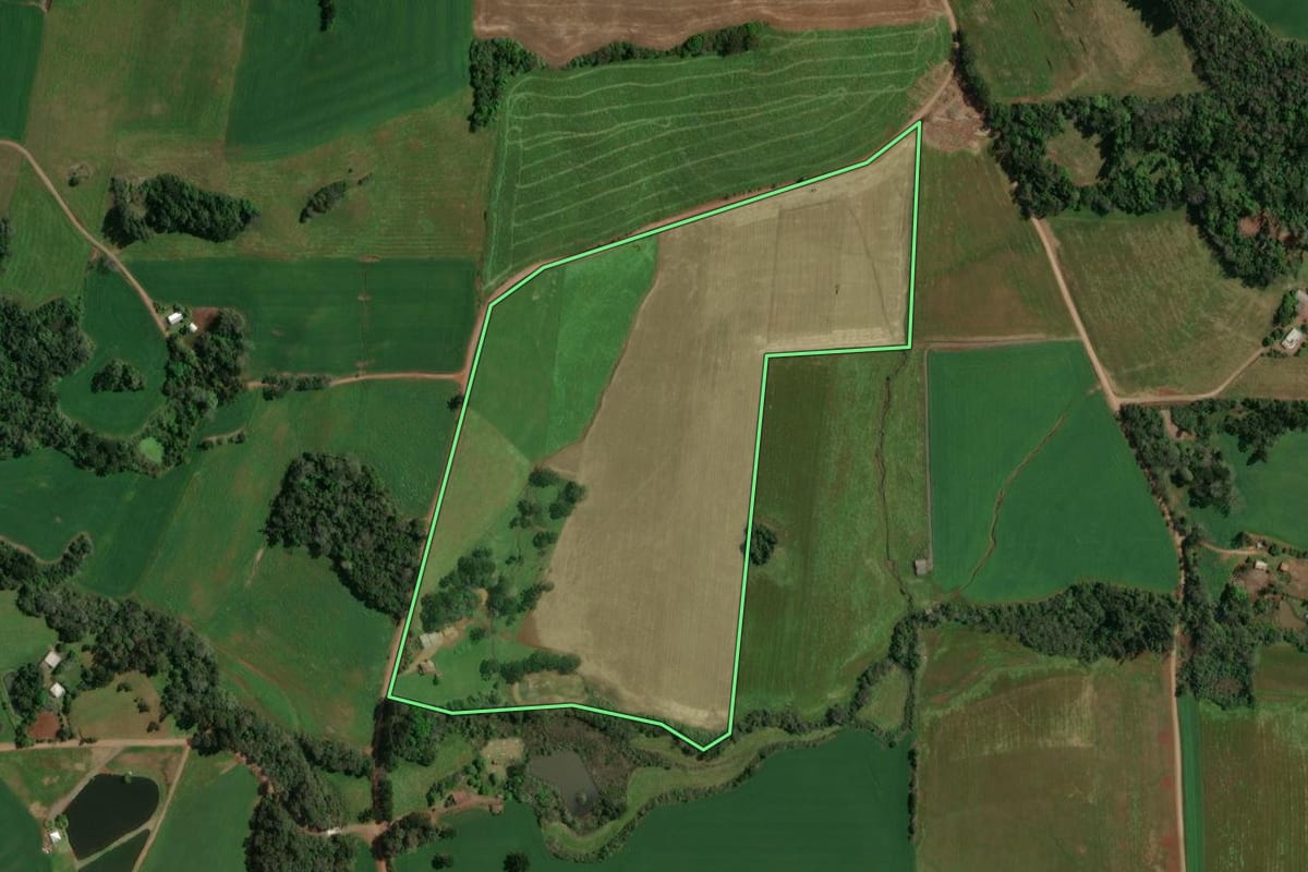 Imagem de satélite do imóvel rural em Ibiaçá (RS), com o contorno declarado no CAR desenhado por cima.
