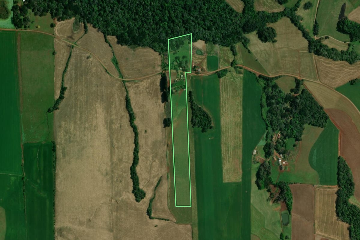 Imagem de satélite do imóvel rural em Ibiaçá (RS), com o contorno declarado no CAR desenhado por cima.