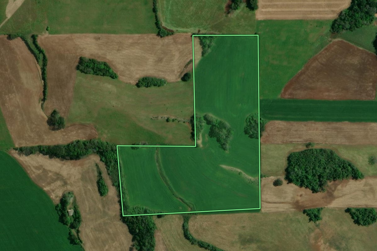 Imagem de satélite do imóvel rural em Ibiaçá (RS), com o contorno declarado no CAR desenhado por cima.