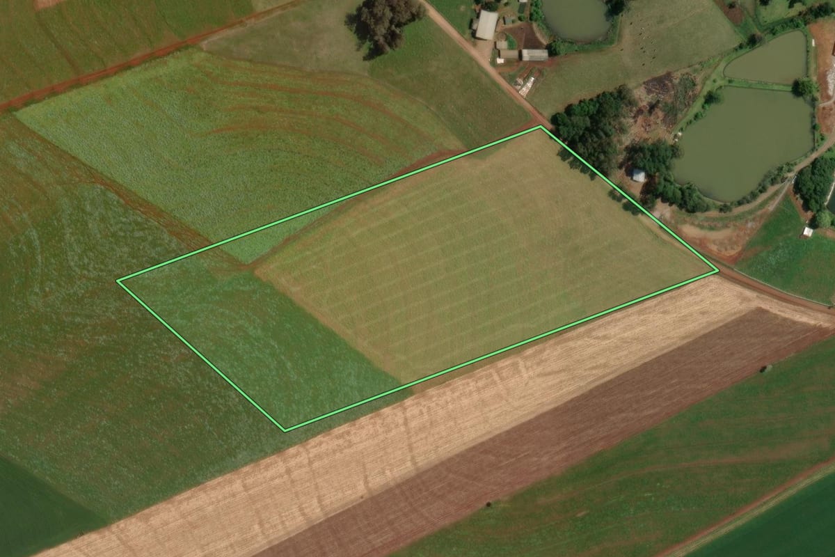 Imagem de satélite do imóvel rural em Ibiaçá (RS), com o contorno declarado no CAR desenhado por cima.