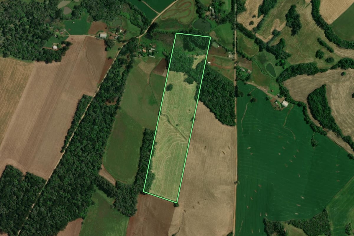 Imagem de satélite do imóvel rural em Ibiaçá (RS), com o contorno declarado no CAR desenhado por cima.