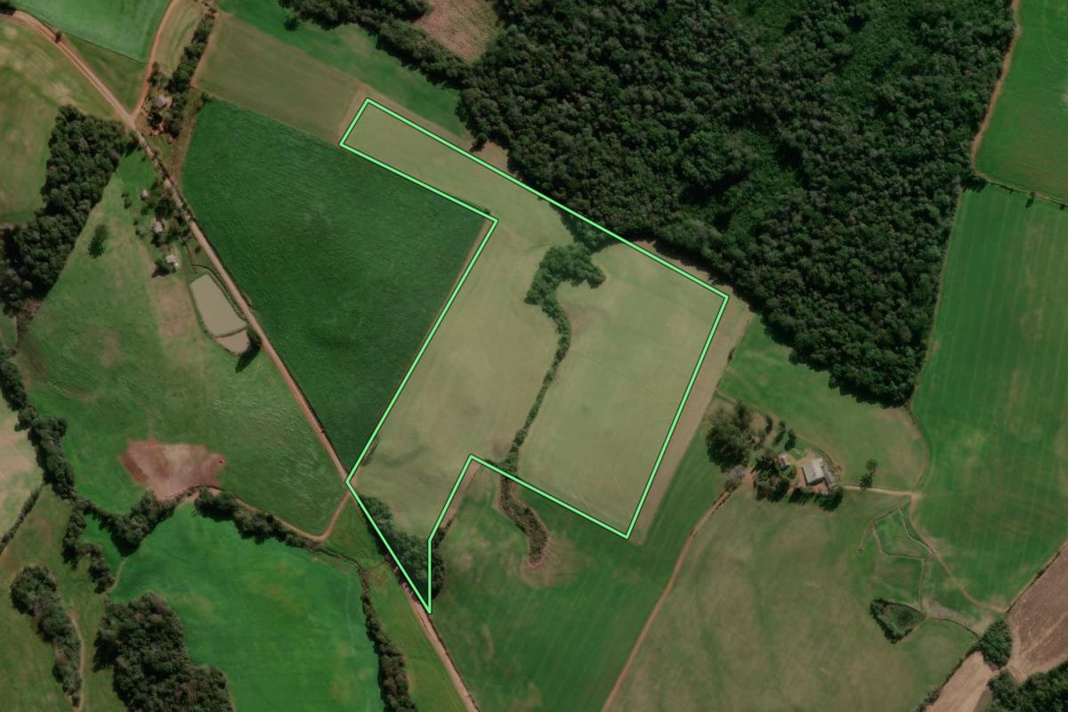Imagem de satélite do imóvel rural em Ibiaçá (RS), com o contorno declarado no CAR desenhado por cima.