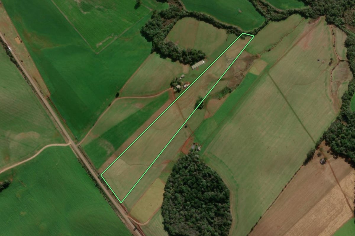Imagem de satélite do imóvel rural em Ibiaçá (RS), com o contorno declarado no CAR desenhado por cima.