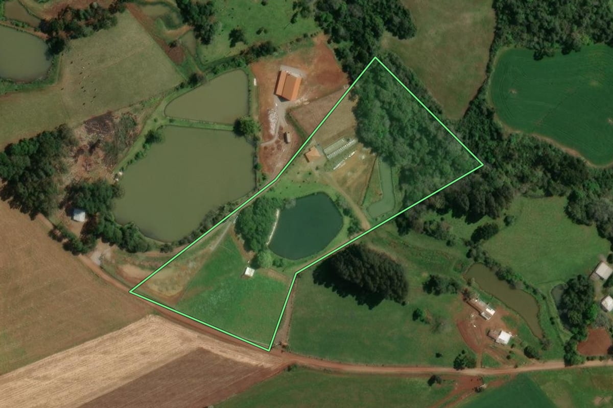 Imagem de satélite do imóvel rural em Ibiaçá (RS), com o contorno declarado no CAR desenhado por cima.