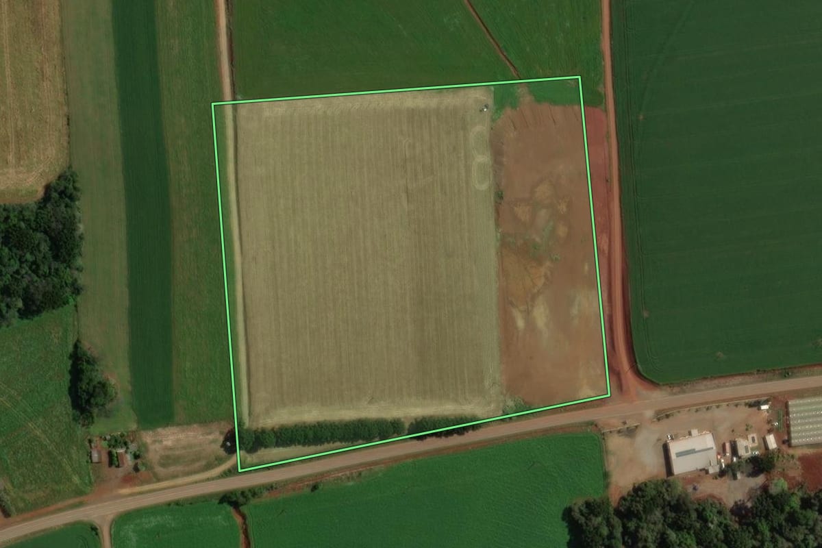 Imagem de satélite do imóvel rural em Ibiaçá (RS), com o contorno declarado no CAR desenhado por cima.