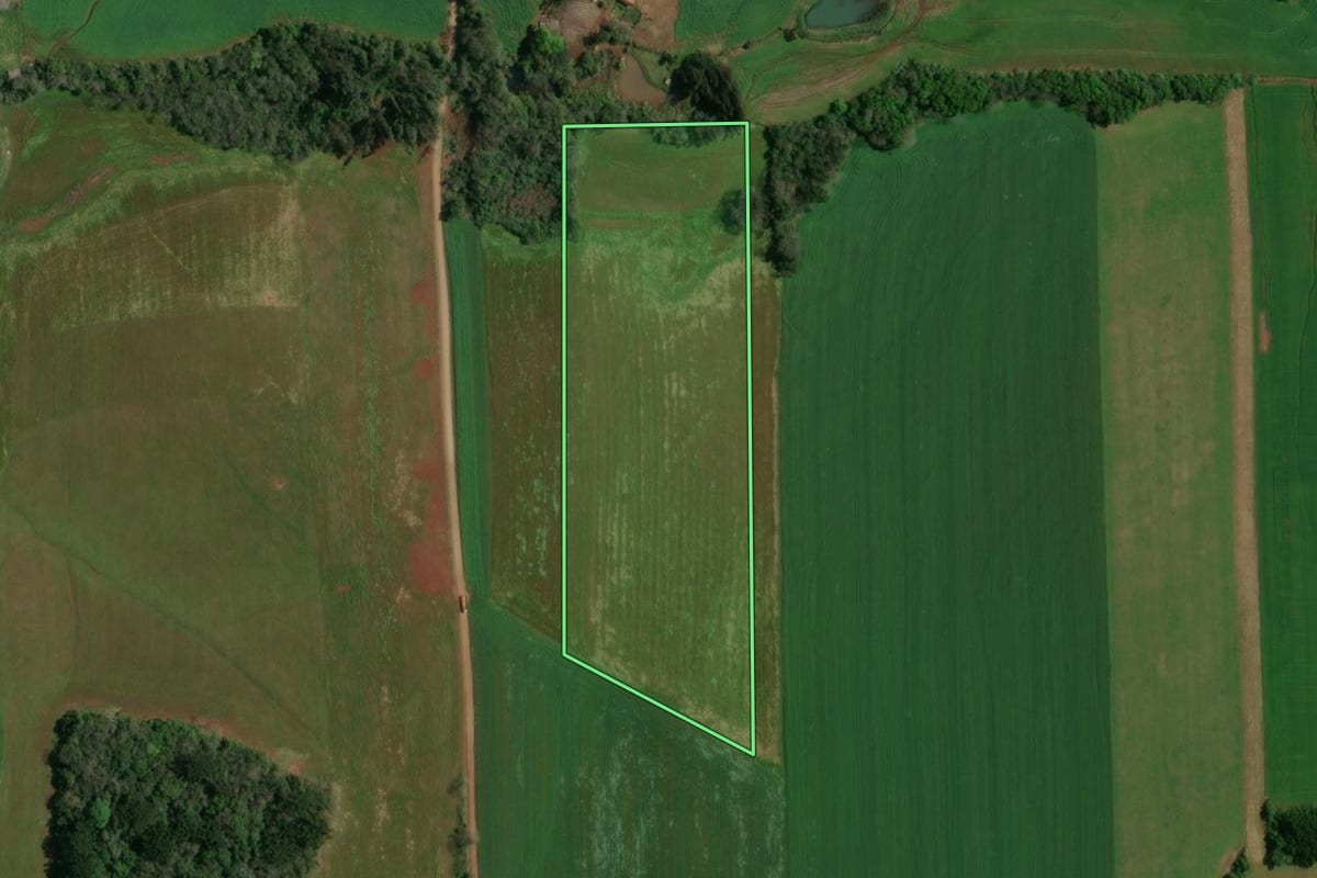 Imagem de satélite do imóvel rural em Ibiaçá (RS), com o contorno declarado no CAR desenhado por cima.