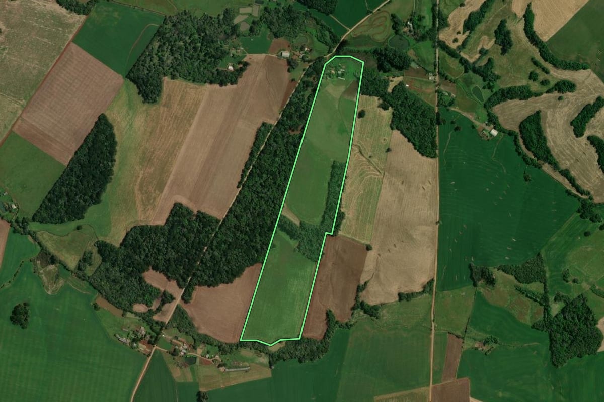 Imagem de satélite do imóvel rural em Ibiaçá (RS), com o contorno declarado no CAR desenhado por cima.