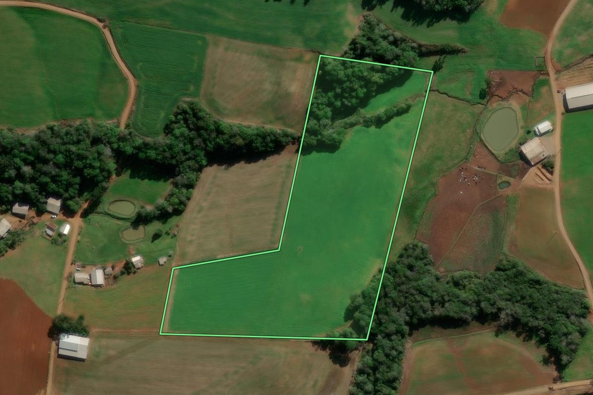 Imagem de satélite do imóvel rural em Ibiraiaras (RS), com o contorno declarado no CAR desenhado por cima.