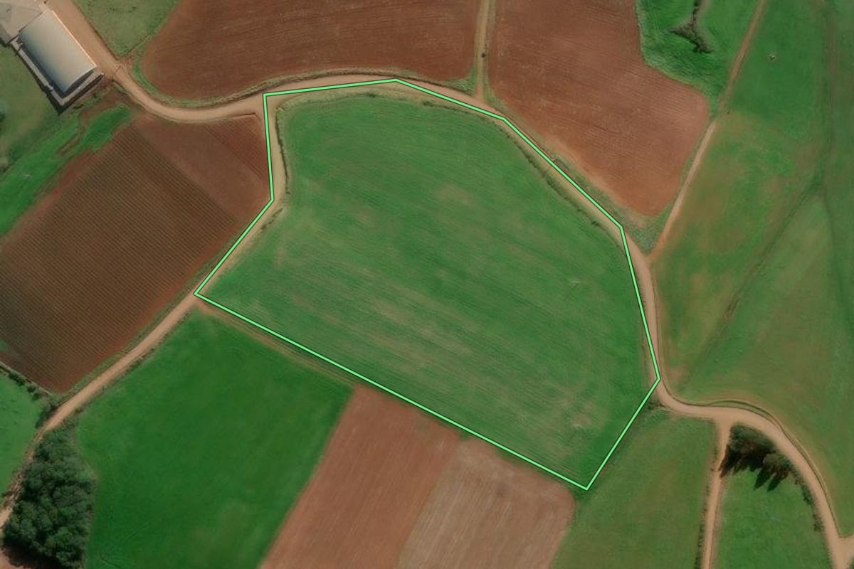 Imagem de satélite do imóvel rural em Ibiraiaras (RS), com o contorno declarado no CAR desenhado por cima.
