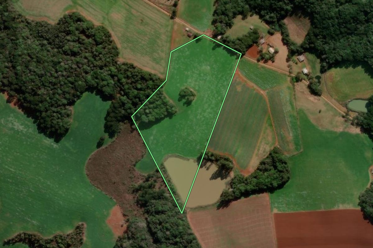 Imagem de satélite do imóvel rural em Ibiraiaras (RS), com o contorno declarado no CAR desenhado por cima.