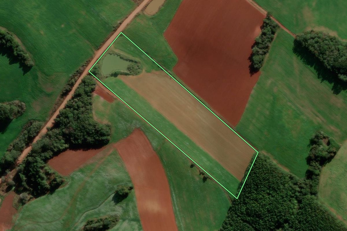 Imagem de satélite do imóvel rural em Ibiraiaras (RS), com o contorno declarado no CAR desenhado por cima.