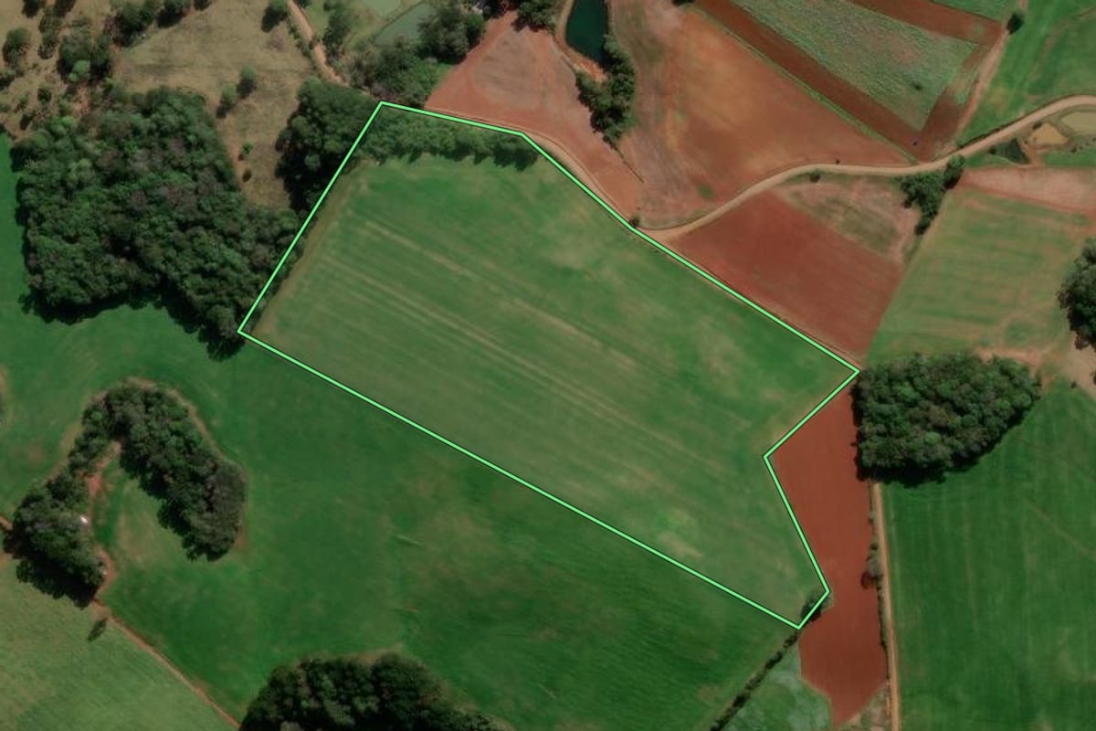 Imagem de satélite do imóvel rural em Ibiraiaras (RS), com o contorno declarado no CAR desenhado por cima.