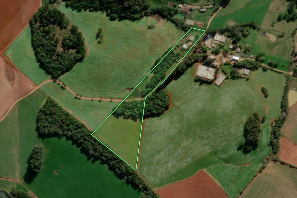 Imagem de satélite do imóvel rural em Ibiraiaras (RS), com o contorno declarado no CAR desenhado por cima.