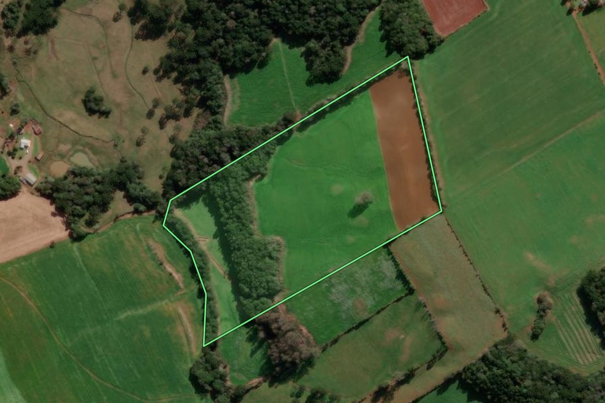 Imagem de satélite do imóvel rural em Ibiraiaras (RS), com o contorno declarado no CAR desenhado por cima.