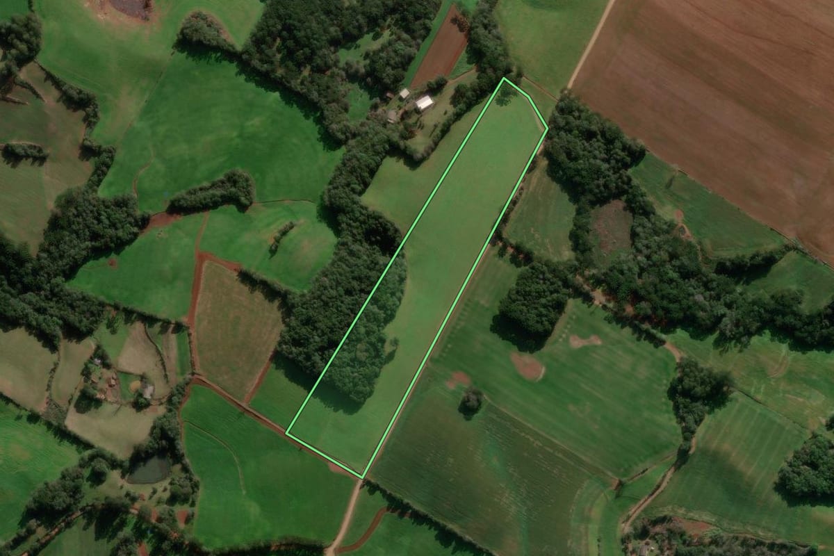 Imagem de satélite do imóvel rural em Ibiraiaras (RS), com o contorno declarado no CAR desenhado por cima.